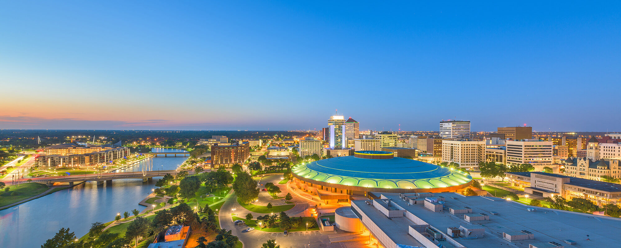 Skyline View of Wichita, KS at Dusk