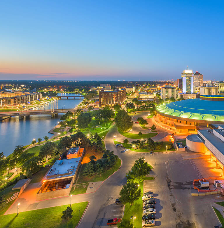 Skyline View of Wichita, KS at Dusk